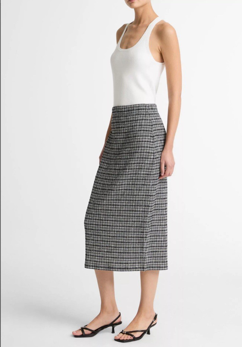 New Vince Grid Knit Midi Skirt Womens Small Black & White Modest Designer Office